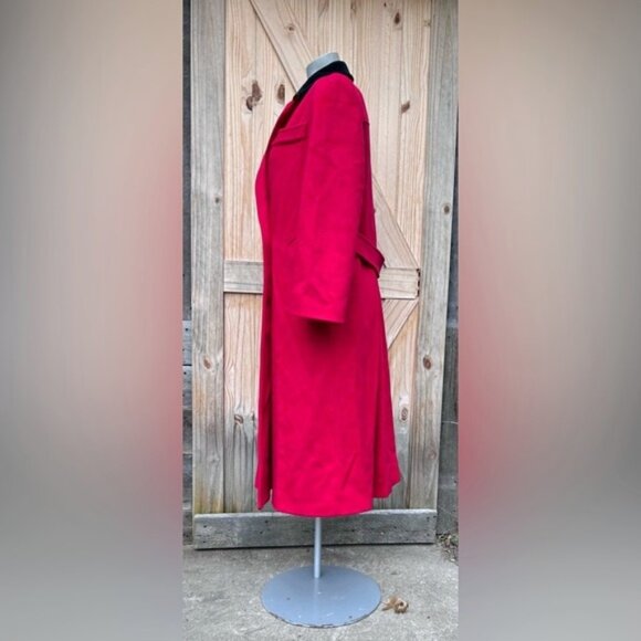 Vintage Alorna Long Red Wool Black Velvet Collar Double Breasted Maxi Coat~M~ - Picture 4 of 8
